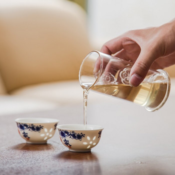 Бяла керамика Стъкло със син модел Висока чаша Quik Сервиз за чай 2 чаени чаши Чайник Порцелан Семеен офис Пътуване KungFu Чаен сервиз