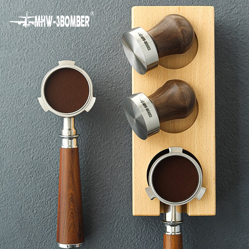 Kávé szabotázs 51 mm-es rozsdamentes acél lapos talpú espresso döngölő fa nyelű professzionális barista eszpresszó kézi szabotázs