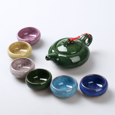 Set de 7 bucăți de ceainic elegant cu cești Set de ceai japonez Set de ceai cu crapa de gheață Kung Fu Set de ceai chinezesc pentru decorarea casei Seturi de ceai