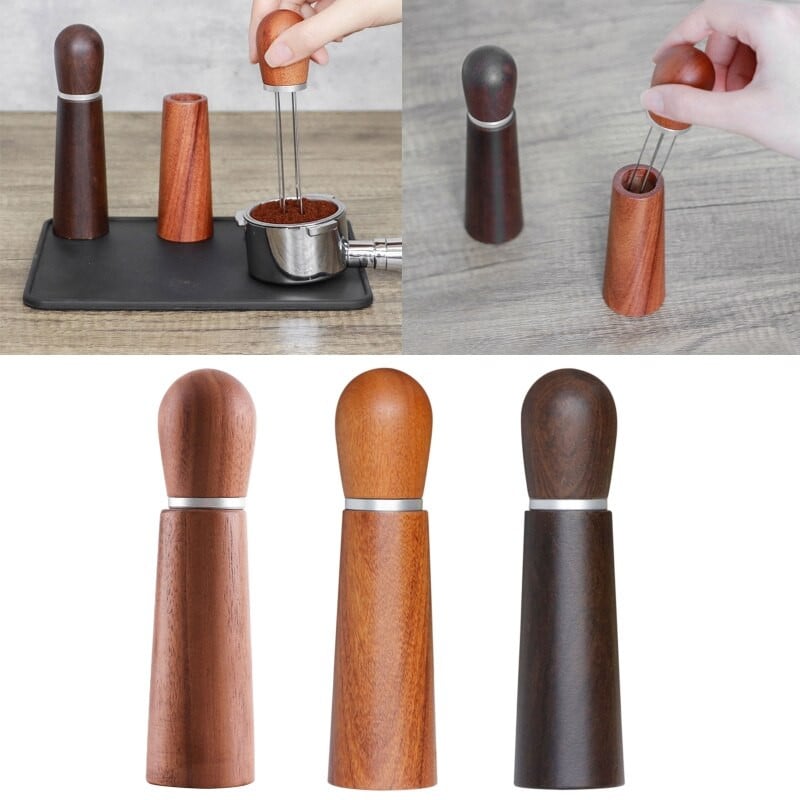 H55A tömörfa fogantyú tű kávé szabotázs elosztó szintező szerszám tű típusú kávépor elosztó Barista számára