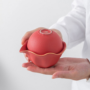 Κεραμικό φλιτζάνι τσαγιού ταξιδιού Lotus Teapot Mouth Κινέζικο Kung Fu Φορητό infuser Teaware Εξωτερικό Κεραμικό Retro Σετ φλιτζάνι τσαγιού με σακούλα
