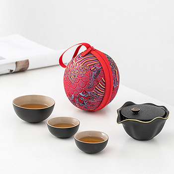 Пътна керамична чаша за чай Lotus Чайник с устието на китайския кунг-фу преносим инфузер за чай Външен керамичен комплект ретро чаша за чай с чанта