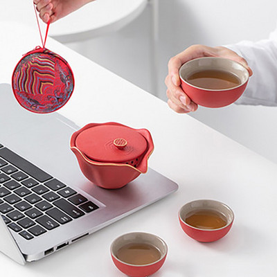 Reisi keraamiline teetass Lootose teekannu suu, Hiina kung fu kaasaskantav infuser teenõu, välikeraamiline retro teetassi komplekt kotiga