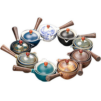 Преносимо цвете Изискан китайски Gongfu Kung Fu Чаен комплект Керамичен чайник Дървена дръжка Странична дръжка Гърне Чаша Чаена посуда Dropshipping