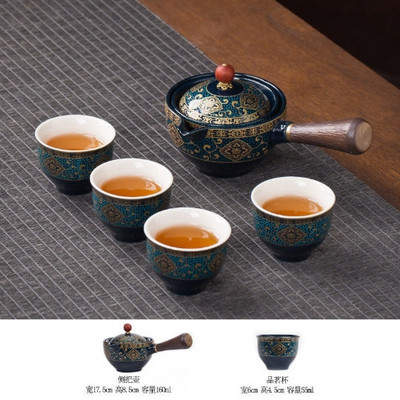 Преносимо цвете Изискан китайски Gongfu Kung Fu Чаен комплект Керамичен чайник Дървена дръжка Странична дръжка Гърне Чаша Чаена посуда Dropshipping