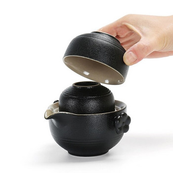 Kung Fu Чайник 1 тенджера 2 чаши Керамичен комплект съдове за пътуване на открито за офис Преносими китайски чаши за чай Gaiwan Чайник Изискан подарък