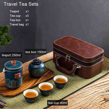 Комплекти чаши за керамични чайници BORREY с чай Caddy Преносим сервиз за чай за пътуване на открито Чаша за чаена церемония Комплект за чай Kung Fu Комплект за подаръци Кутия за чай