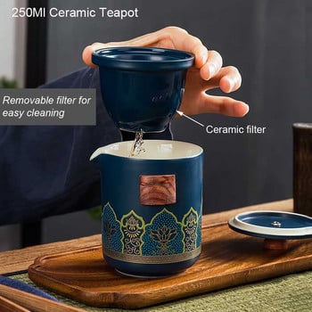 BORREY Κεραμικά κύπελλα τσαγιέρα Σετ με Tea Caddy Φορητό σετ τσαγιού ταξιδιού εξωτερικού χώρου Τελετή τσαγιού Κύπελλο Κουνγκ Φου Σετ τσαγιού Κουτί δώρου Teaware