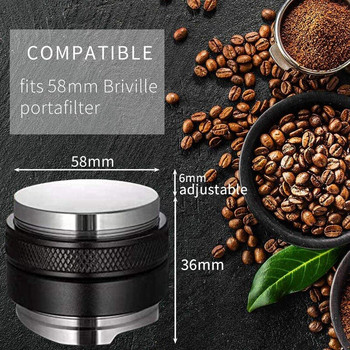 Тампер за еспресо, двустранен разпределител за кафе, тампон за 58MM Breville Portafilter, регулируем нивелир за кафе