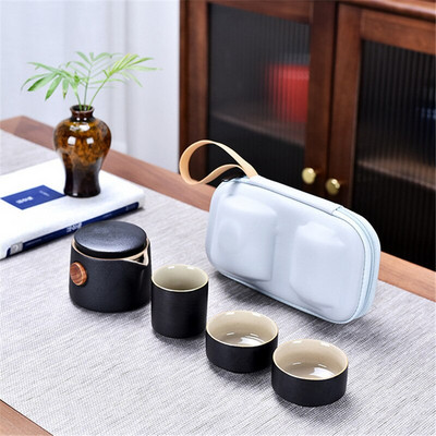 Set de ceai de călătorie ceașcă expresă o oală două căni geantă portabilă din ceramică de călătorie în aer liber Kung fu ceai cadou pentru prieten logo personalizat
