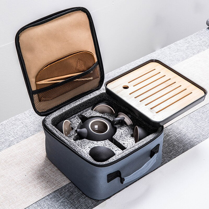 Set portabil de ceaiuri din ceramică Set de ceai chinezesc Kung Fu Ceainic Călător Ceainic cu pungă Set de ceai Gaiwan Ceremonia de ceai cu ceai