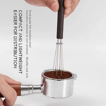 Αναδευτήρας καφέ Espresso Tamper WDT Distribution Tool Δερμάτινη λαβή Κορδόνι Τύπος βελόνας Εργαλεία διανομής καφέ από ανοξείδωτο χάλυβα