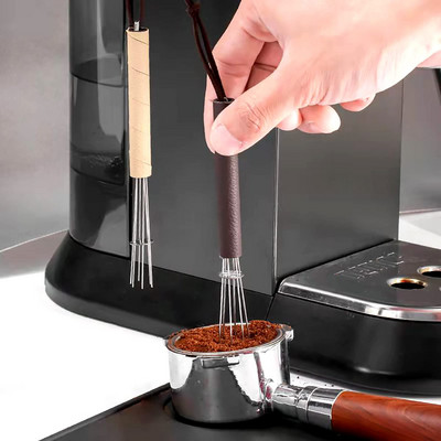 Agitator cafea espresso Tamper WDT Instrument de distribuție Mâner din piele Snur Tip ac Instrumente pentru distribuitor de cafea Oțel inoxidabil