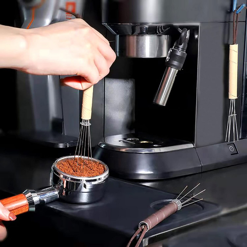 Mješalica za espresso kavu Tamper WDT Alat za distribuciju Kožna ručka Uzica Tip igle Alati za distribuciju kave Nehrđajući čelik