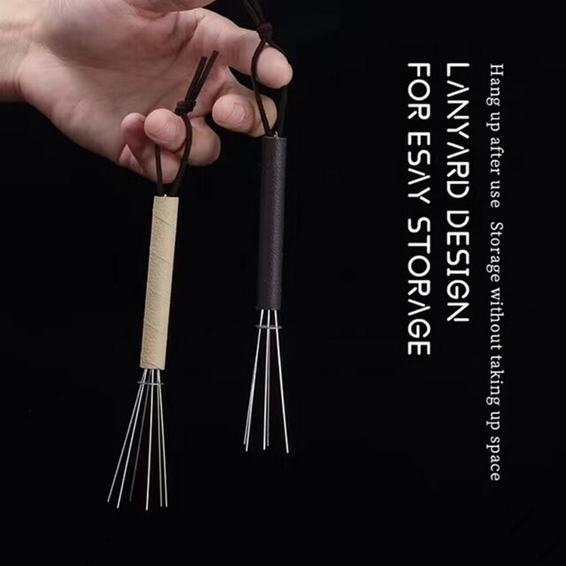 Mješalica za espresso kavu Tamper WDT Alat za distribuciju Kožna ručka Uzica Tip igle Alati za distribuciju kave Nehrđajući čelik