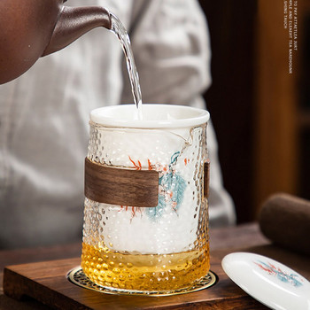Σετ 4 τεμαχίων Kung Fu Tea Set 1 Teapot 3 Cups Glass Teapot Ceramic Quick-Off Cup Outdoor bag Transporting Teaware Travel