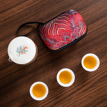 Σετ 4 τεμαχίων Kung Fu Tea Set 1 Teapot 3 Cups Glass Teapot Ceramic Quick-Off Cup Outdoor bag Transporting Teaware Travel