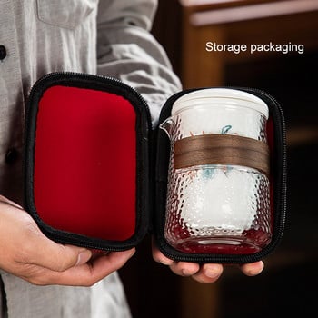 Σετ 4 τεμαχίων Kung Fu Tea Set 1 Teapot 3 Cups Glass Teapot Ceramic Quick-Off Cup Outdoor bag Transporting Teaware Travel