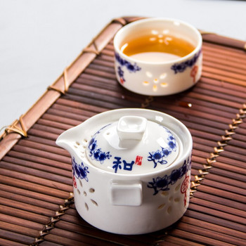 Керамичен комплект за чай със синьо цвете Чаша за чай Чайник Quik Саксия за чай Чаша за чай Преносим Офис за пътуване на открито Чайник за чай Пуер Чайник с черна вода