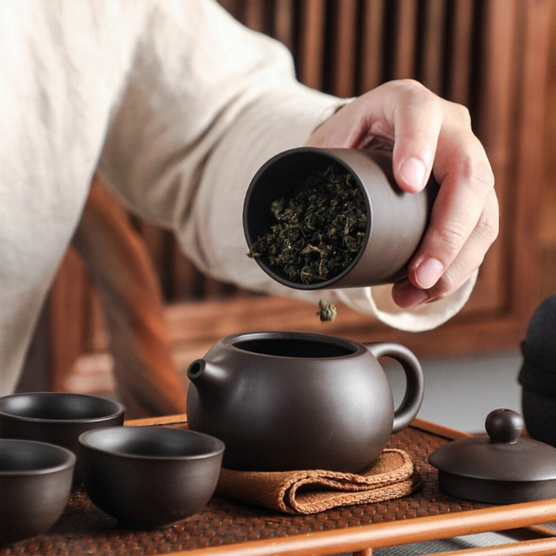 7 PC-Set Putni set za čaj od ljubičaste gline, jedan čajnik, četiri šalice, čajnik za automobile, pribor za čaj s limenkama za čaj, prijenosni kung fu set za čaj za dar