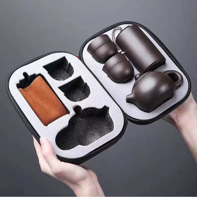 7 PC-Set Putni set za čaj od ljubičaste gline, jedan čajnik, četiri šalice, čajnik za automobile, pribor za čaj s limenkama za čaj, prijenosni kung fu set za čaj za dar