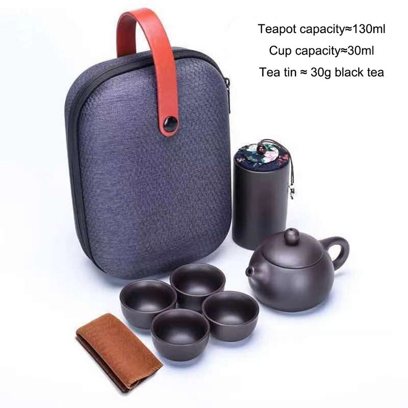 7 PC-Set Putni set za čaj od ljubičaste gline, jedan čajnik, četiri šalice, čajnik za automobile, pribor za čaj s limenkama za čaj, prijenosni kung fu set za čaj za dar