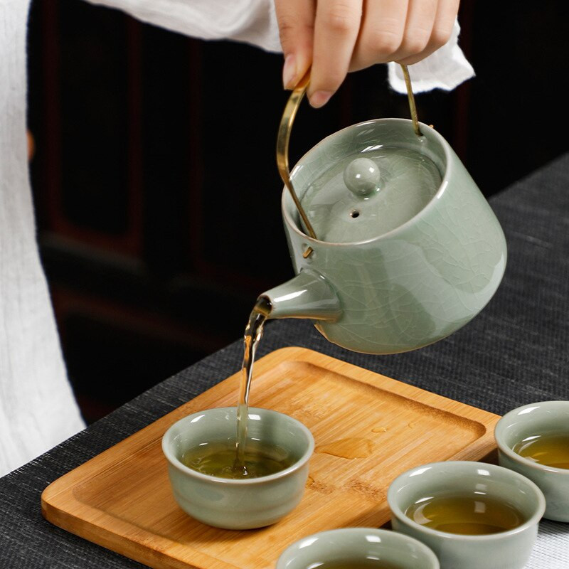Hordozható kerámia teáskészlet Kínai Kung Fu teáskészlet Teáskanna Traveler teásedény zacskós teasettel Gaiwan teáscsészék teaszertartás