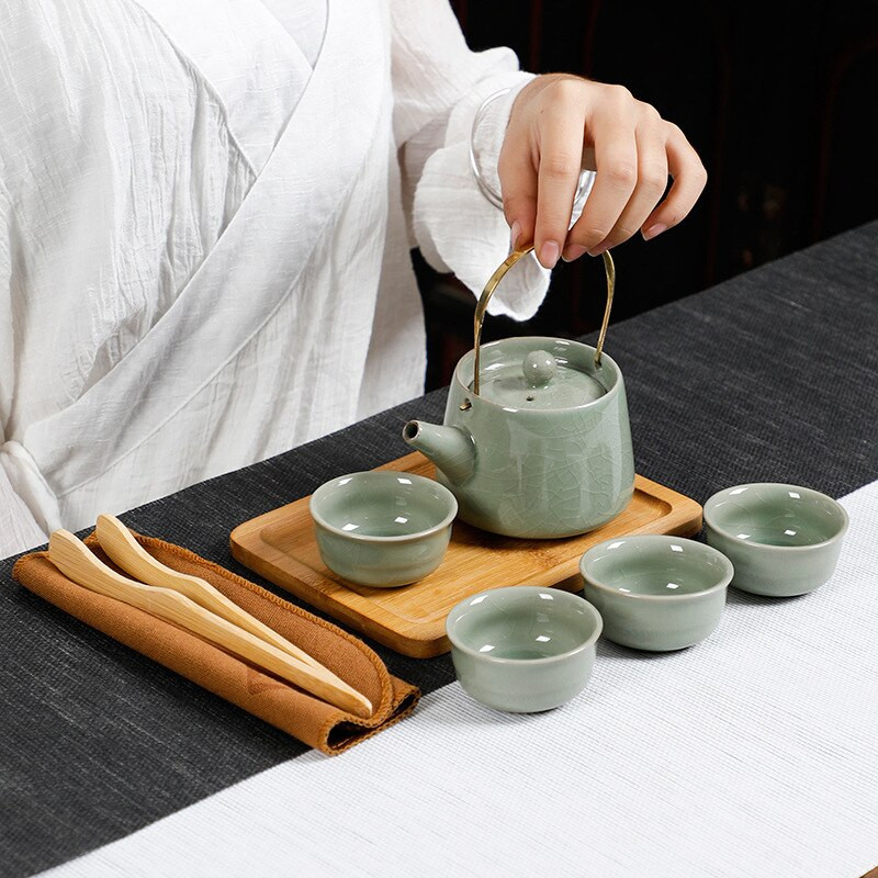 Hordozható kerámia teáskészlet Kínai Kung Fu teáskészlet Teáskanna Traveler teásedény zacskós teasettel Gaiwan teáscsészék teaszertartás