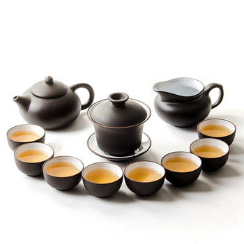 Лилава глина Китайски кунг-фу комплект чай Чайник Yixing Ръчно изработен чайник Чаша Чаша Zisha Gaiwan Чайници Ceremony Drinkware Комплект прибори за чай