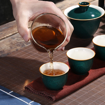 Нова керамична тенджера с три чаши, преносима с чанта, сервиз за чай Кунг-фу за пътуване, външна проста преносима тенджера за чай, многоцветни прибори за чай, подарък