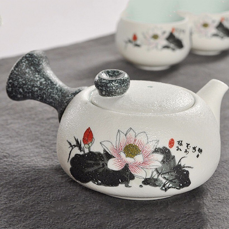 Set de ceai cu păsări brodate drăguț, 7 bucăți, set de ceaiuri creativ Kung Ku, ceainic, stil japonez, vase de ceai groase din ceramică ca cadouri