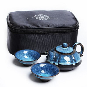 7db/készlet Kerámia Kínai Kung Fu teáskészlet 1 teáskanna 6 csésze kék borostyán máz porcelán Otthoni irodai teatartozékok Gaiwan