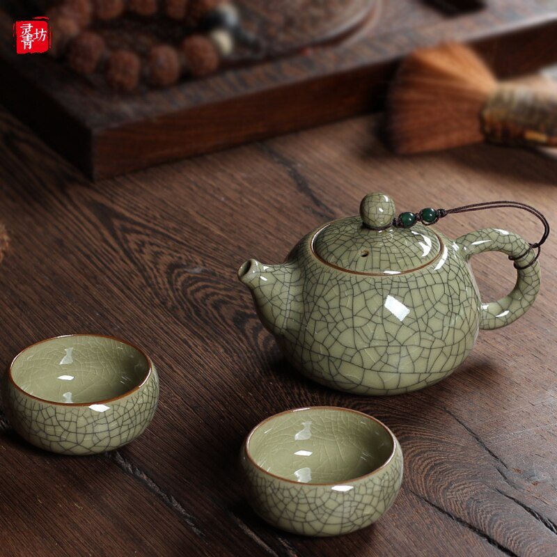 Celadon teáskanna teáscsésze egy fazék két csésze japán kungfu teaszertartási készlet kínai kézzel készített puer oolong kerámia teáskészlet