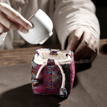 Памучна ленена чанта за съхранение Чаша за чай Чайник Опаковка за буркани Ръчно изработени дворцови чанти Поставка за торбичка за чай Китайски кунг-фу комплект за чай Аксесоари