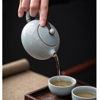 Преносима пещ Ru Kiln Висококачествен китайски кунг-фу комплект за чай Керамичен чайник Филтърна топка Дупка Офис екскурзии на открито Чайни съдове Dropshipping