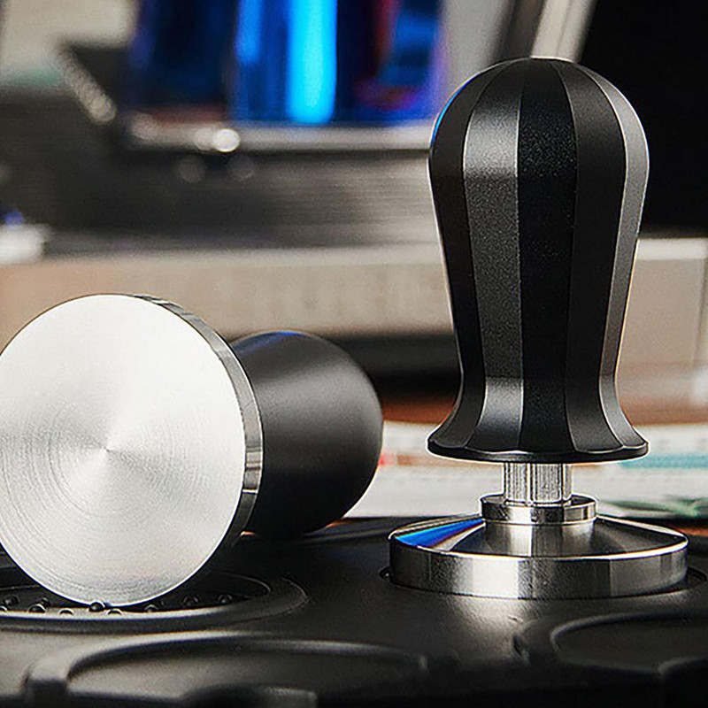 Espresso Tamper rozsdamentes acél kávépor préskalapács rugós, lapos bázisú eszpresszóbab présszerszám otthoni irodához ( 5