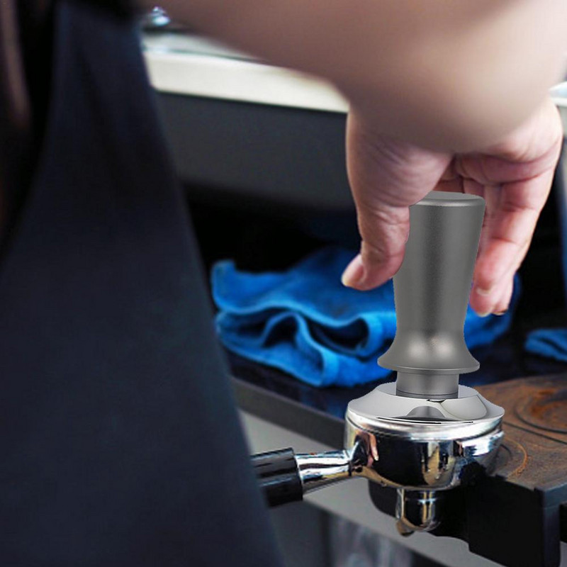 Espresso Tamper rozsdamentes acél kávépor préskalapács rugós, lapos bázisú eszpresszóbab présszerszám otthoni irodához ( 5