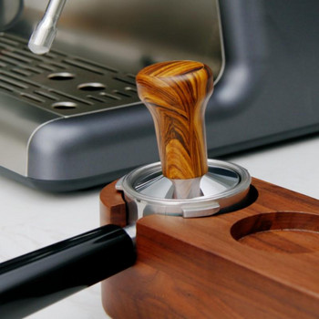 51/58mm Coffee Tampers Θήκη για πρέσα καφέ Λαστιχένια λαβή Wood Grain Press Powder Hammer Συσκευή υποστήριξης Espresso Maker