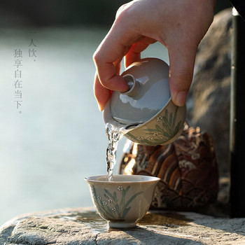 Κεραμικό φορητό σετ τσαγιού Kung Fu σε ιαπωνικό στιλ Retro Plant Ash Κεραμικό Τσάντα τσαγιού Ταξιδίου Mini Fast Customer Cup 1 Pot 1 Cup