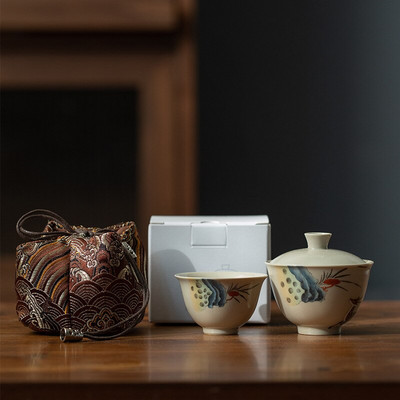 Japán stílusú kerámia hordozható kung fu teáskészlet Retro növényi hamu kerámia utazó szett Mini Fast Customer Cup 1 fazék 1 csésze