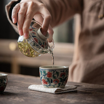 Преносима чаша за чай Съхранение Пътуване На открито Малък комплект Ретро Син и бял комплект чай Чаша за бърз клиент Кунг Фу Чайник Капак Купа