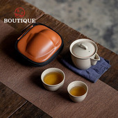 Ceainic din ceramică cu glazură de cenușă de plantă, ceainic Gaiwan, ceainic, cană târg, seturi de ceai, pungă de călătorie, set de ceai chinezesc kung fu, set de ceai alb de călătorie, vase de băutură