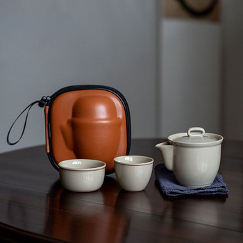 Глазура от растителна пепел Керамика Gaiwan Чайник Чаши Чаша Чаша Чай Сервизи Пътна чанта Китайски Кунг Фу Чай Комплект Бяла Чайник за пътуване Съдове за напитки