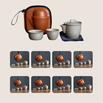 Глазура от растителна пепел Керамика Gaiwan Чайник Чаши Чаша Чаша Чай Сервизи Пътна чанта Китайски Кунг Фу Чай Комплект Бяла Чайник за пътуване Съдове за напитки