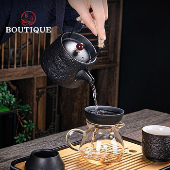 Ρετρό μαύρο σετ τσαγιού ταξιδιού κινέζικο χειροποίητο τσαγιού Βολικό Kung Fu Teaware Pottery Lifting Beam Pot Κεραμικό φλιτζάνι τσαγιού Δώρο Καλό