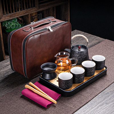 Retro crni putni pribor za čaj Kineski ručni pribor za čaj Praktično kung fu posuđe za čaj Keramička posuda za podizanje Keramička šalica za čaj Poklon Dobro