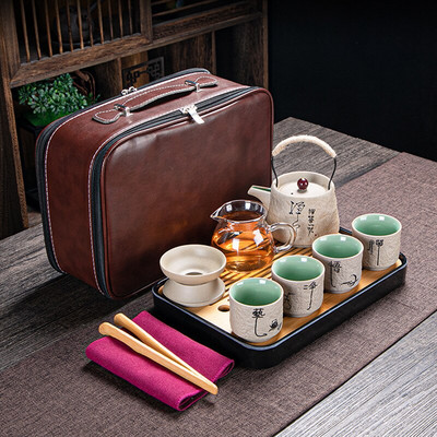 Retro crni putni pribor za čaj Kineski ručni pribor za čaj Praktično kung fu posuđe za čaj Keramička posuda za podizanje Keramička šalica za čaj Poklon Dobro