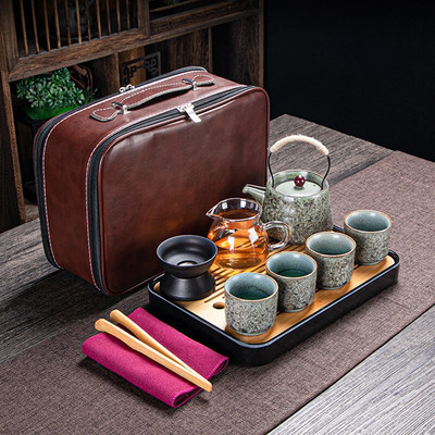 Retro crni putni pribor za čaj Kineski ručni pribor za čaj Praktično kung fu posuđe za čaj Keramička posuda za podizanje Keramička šalica za čaj Poklon Dobro