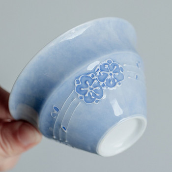 Ръчно рисувано цвете Сакура Изкуство Стъклен чайник Преносим 1 тенджера 2 чаши Бутикова глазура със синя мъгла Керамичен комплект за чай за пътуване Чисти подаръци