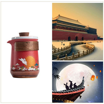 Creative Palace Red Rabbit Ceramic Fast Customer Cup 1 Pot 3 Cups Portable Outdoor Glass Travel Tea Set Mid-Autumn Festival Gift